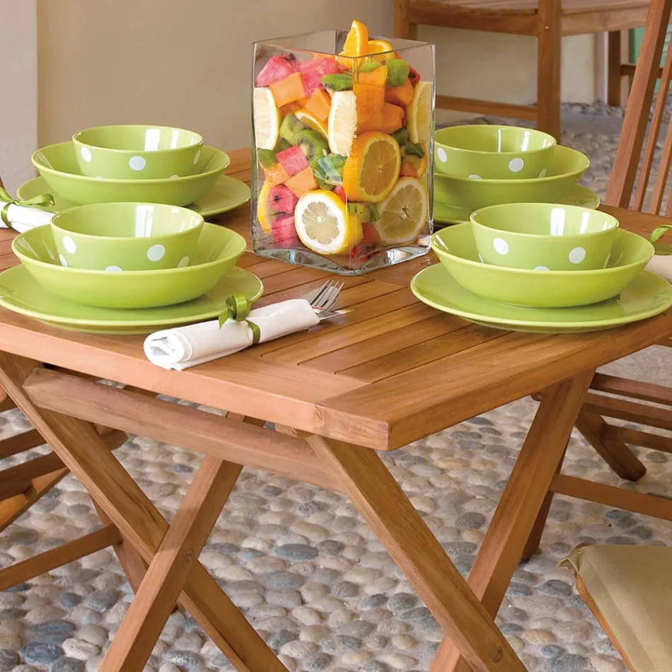 Mesa de Jardín Cuadrada 80x80 cm Fabricada en Teca - Amico Viadurini