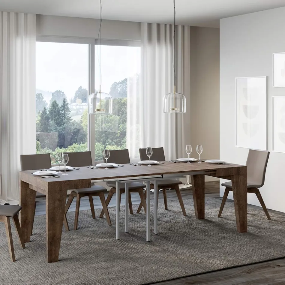 Mesa Cuadrada Extensible hasta 246 cm en Madera Made in Italy - Flor Viadurini