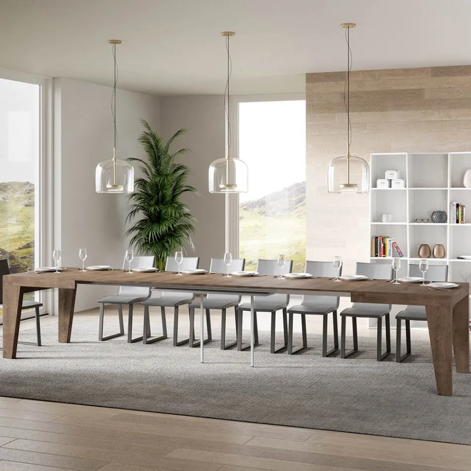 Mesa Cuadrada Extensible hasta 440 cm en Madera Made in Italy - Flor Viadurini