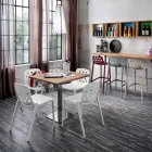 Mesa Cuadrada en Metal HPL Acero Inoxidable Satinado Made in Italy - Lens Viadurini