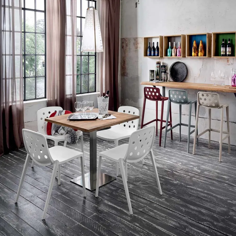 Mesa Cuadrada en Metal HPL Acero Inoxidable Satinado Made in Italy - Lens Viadurini