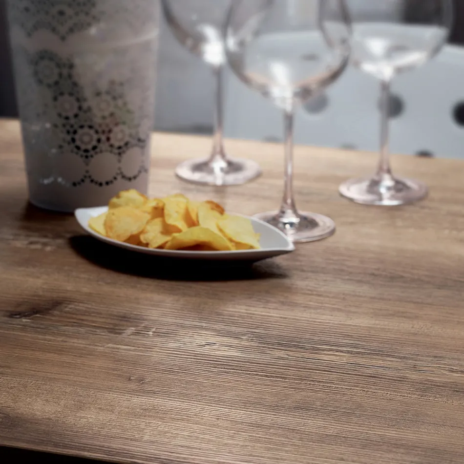 Mesa Cuadrada en Metal HPL Acero Inoxidable Satinado Made in Italy - Lens Viadurini