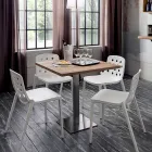 Mesa Cuadrada en Metal HPL Acero Inoxidable Satinado Made in Italy - Lens Viadurini