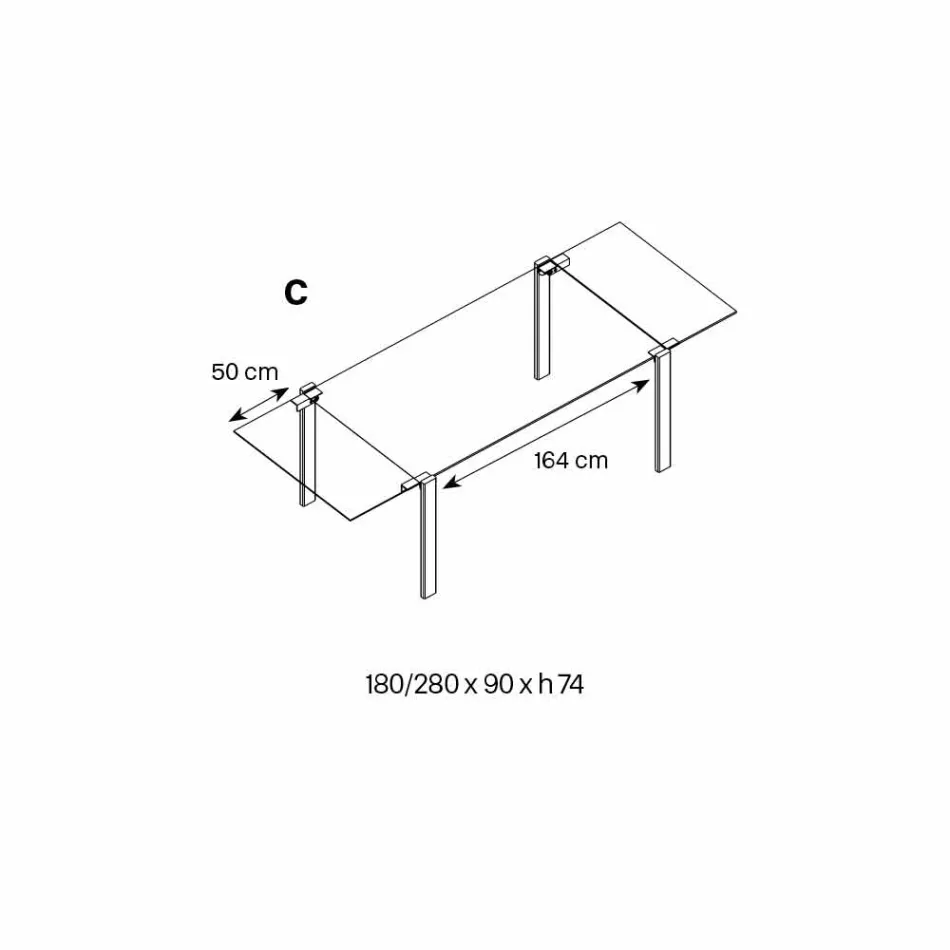 Mesa rectangular extensible en vidrio transparente Made in Italy - Sopot Viadurini