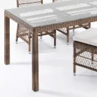 Mesa de exterior rectangular en polirratán y vidrio - Gigi Viadurini