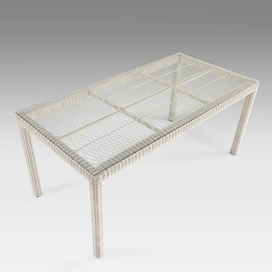 Mesa de exterior rectangular en polirratán y vidrio - Gigi Viadurini