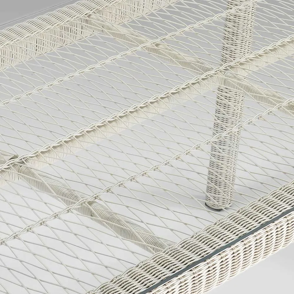 Mesa de exterior rectangular en polirratán y vidrio - Gigi Viadurini