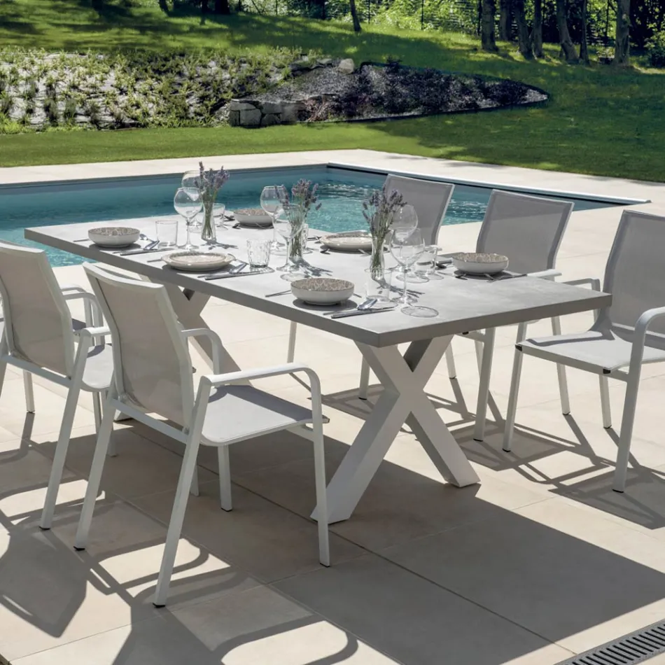 Mesa de jardín rectangular de aluminio y resina gris - Nuvia Viadurini