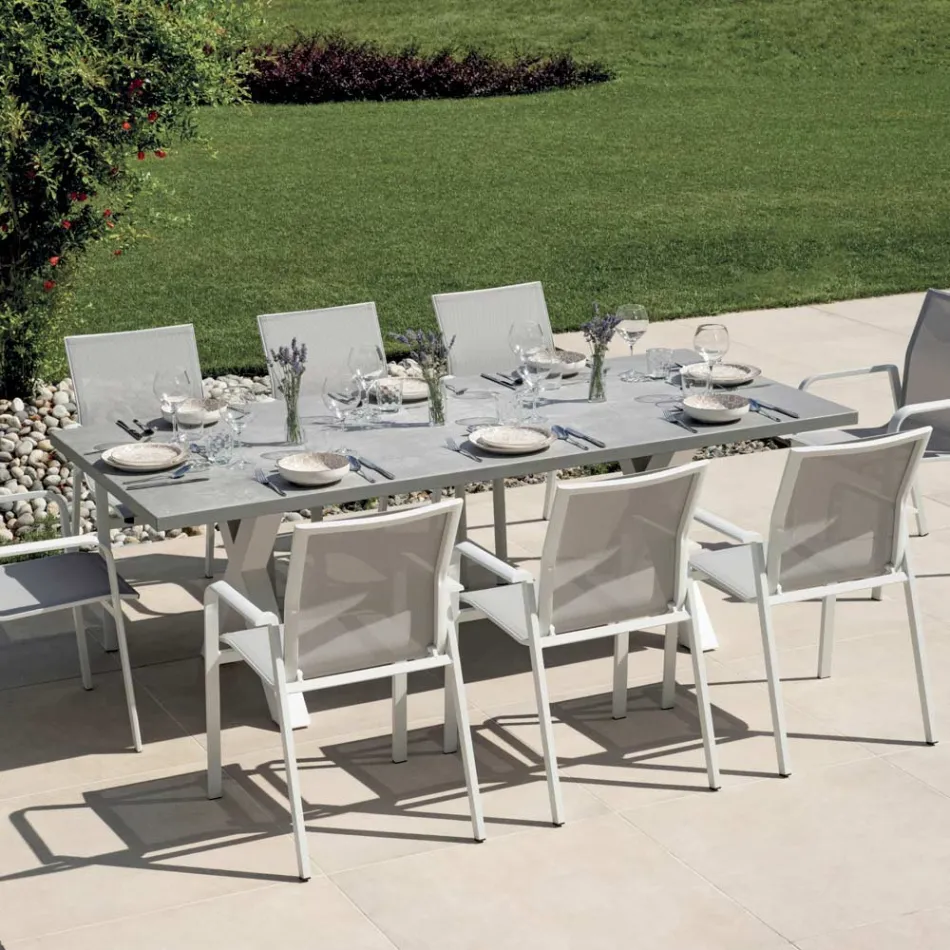 Mesa de jardín rectangular de aluminio y resina gris - Nuvia Viadurini