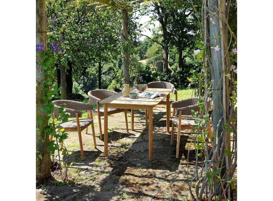 Mesa de jardín rectangular en madera de teca Made in Italy - Liberato Viadurini