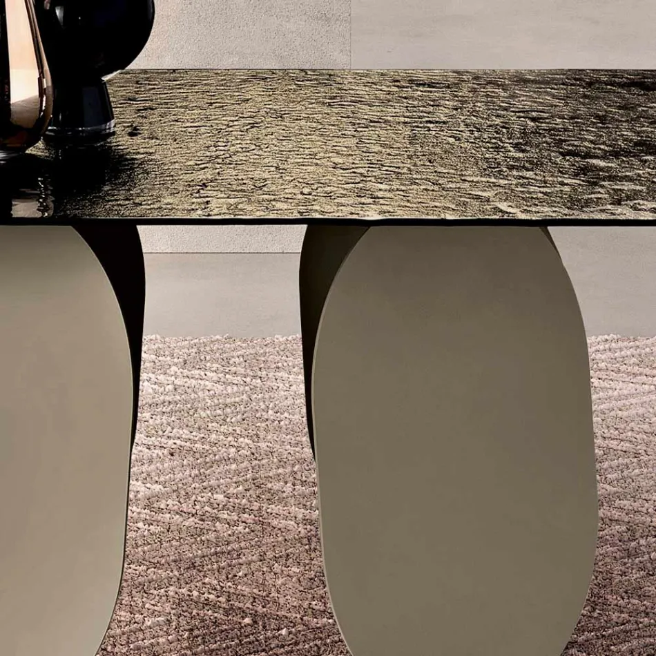 Mesa rectangular de cristal martillado con reverso plateado, fabricada en Italia - Almo Viadurini