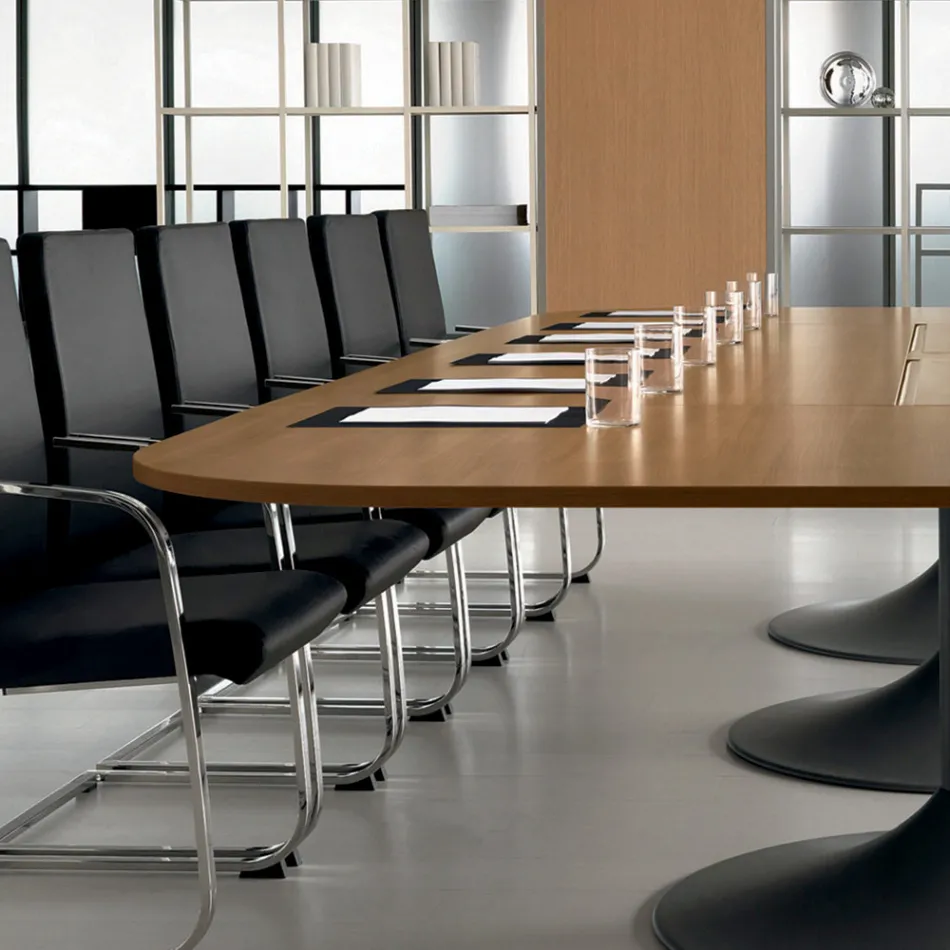 Mesa de reunión en melamina nogal natural perfilada - Gaelle Viadurini