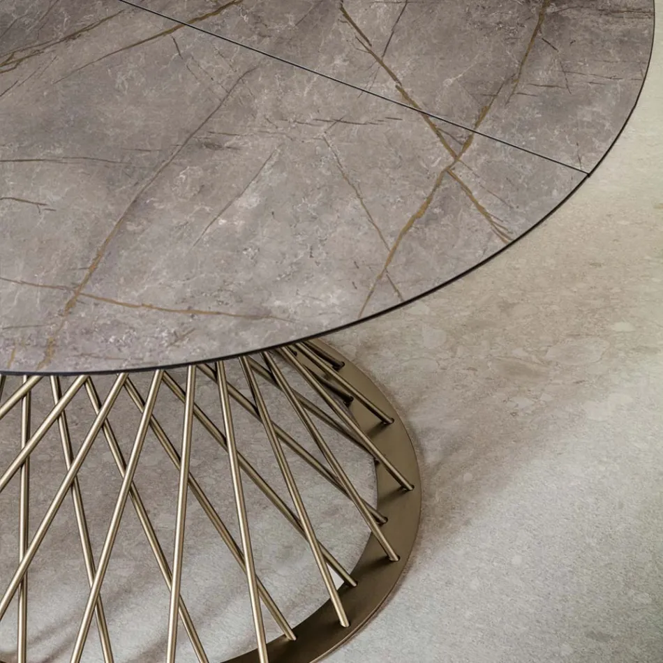 Mesa Redonda Extensible a 170 cm en Metal y HPL - Sorriso Viadurini