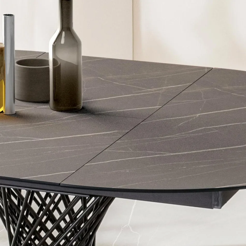 Mesa Redonda Extensible a 170 cm en Metal y HPL - Sorriso Viadurini