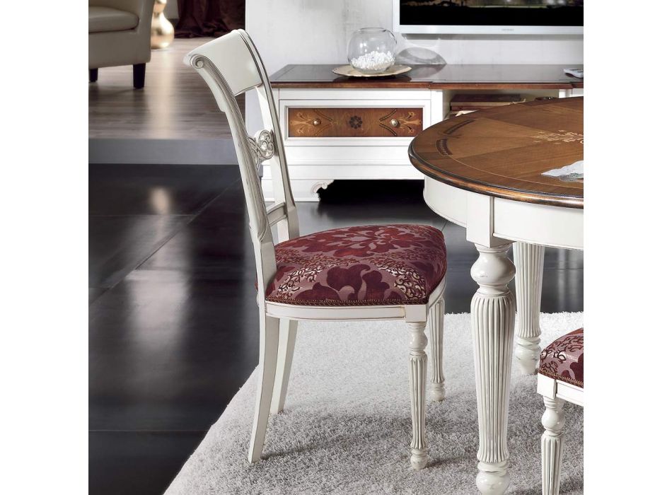 Mesa redonda extensible con incrustaciones y 4 sillas Made in Italy - Alite Viadurini