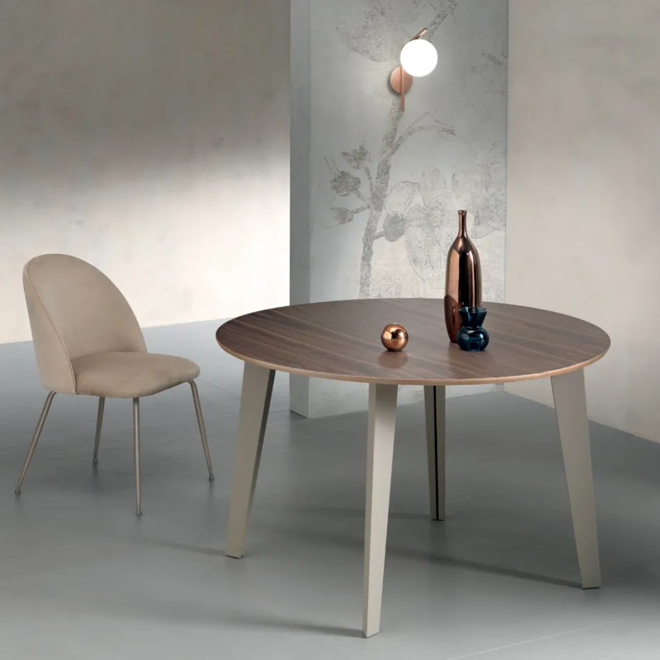 Mesa redonda extensible en chapa de nogal Canaletto - Tonico Viadurini