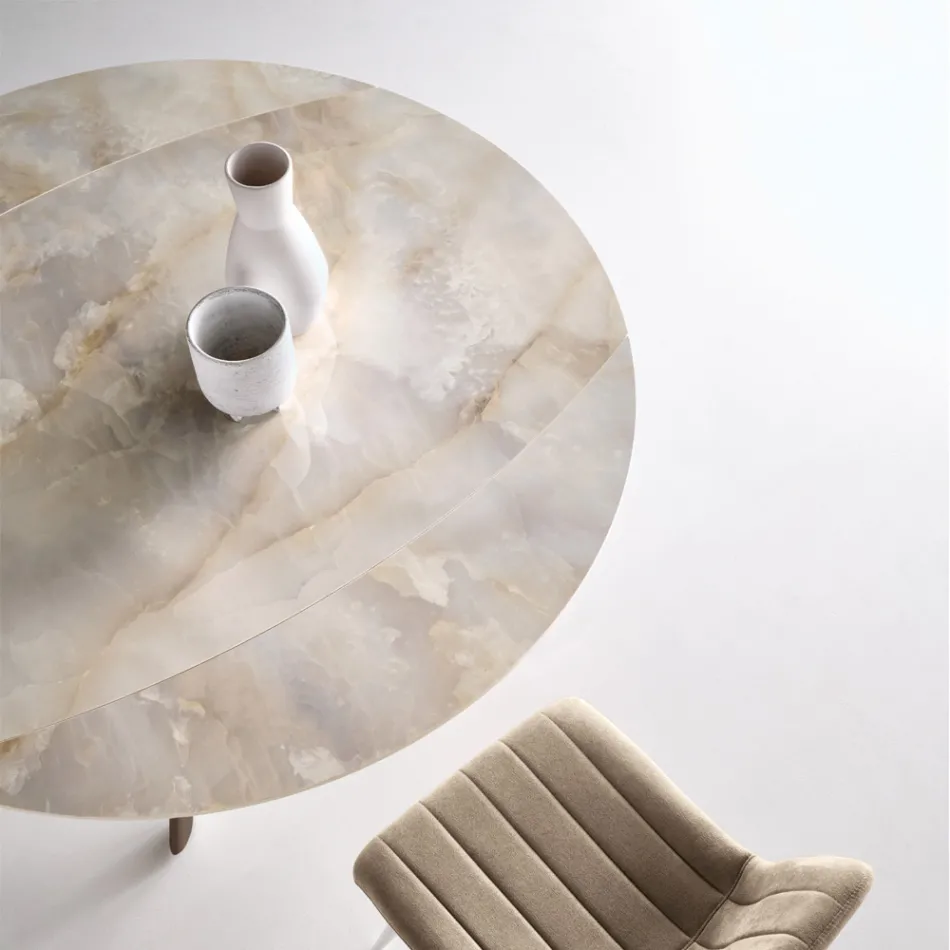 Mesa redonda extensible de piedra sinterizada con efecto mármol - Portico Viadurini