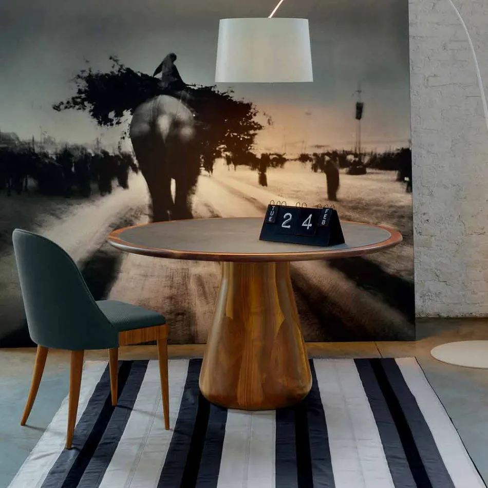 Mesa redonda con tapa de madera maciza de nogal, Carlo Viadurini