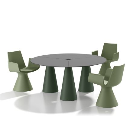 Mesa redonda de exterior e interior en dos tamaños, fabricada en HPL en Italia - Velario Viadurini