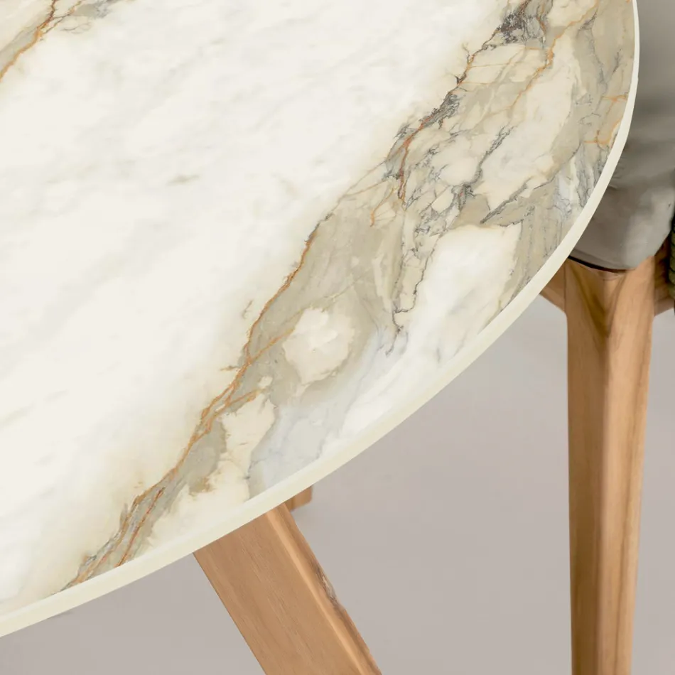 Mesa redonda de cerámica para exterior Calacatta Hermitage Made in Italy - Pegaso Viadurini