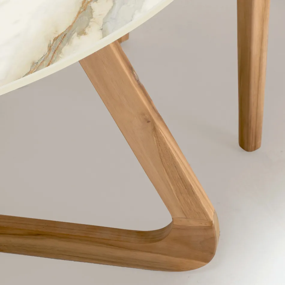 Mesa redonda de cerámica para exterior Calacatta Hermitage Made in Italy - Pegaso Viadurini