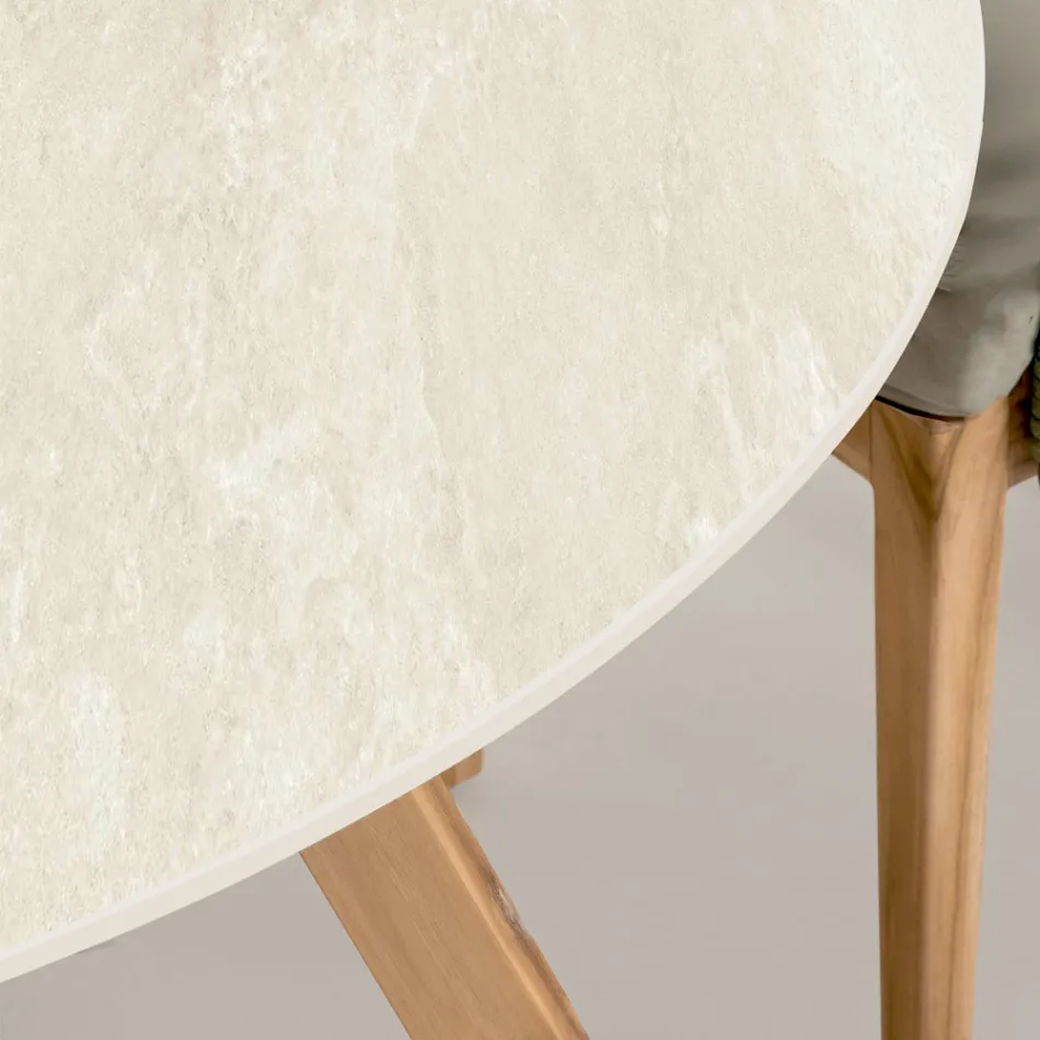 Mesa redonda de exterior de cerámica Chianca de Ostuni Made in Italy - Pegaso Viadurini