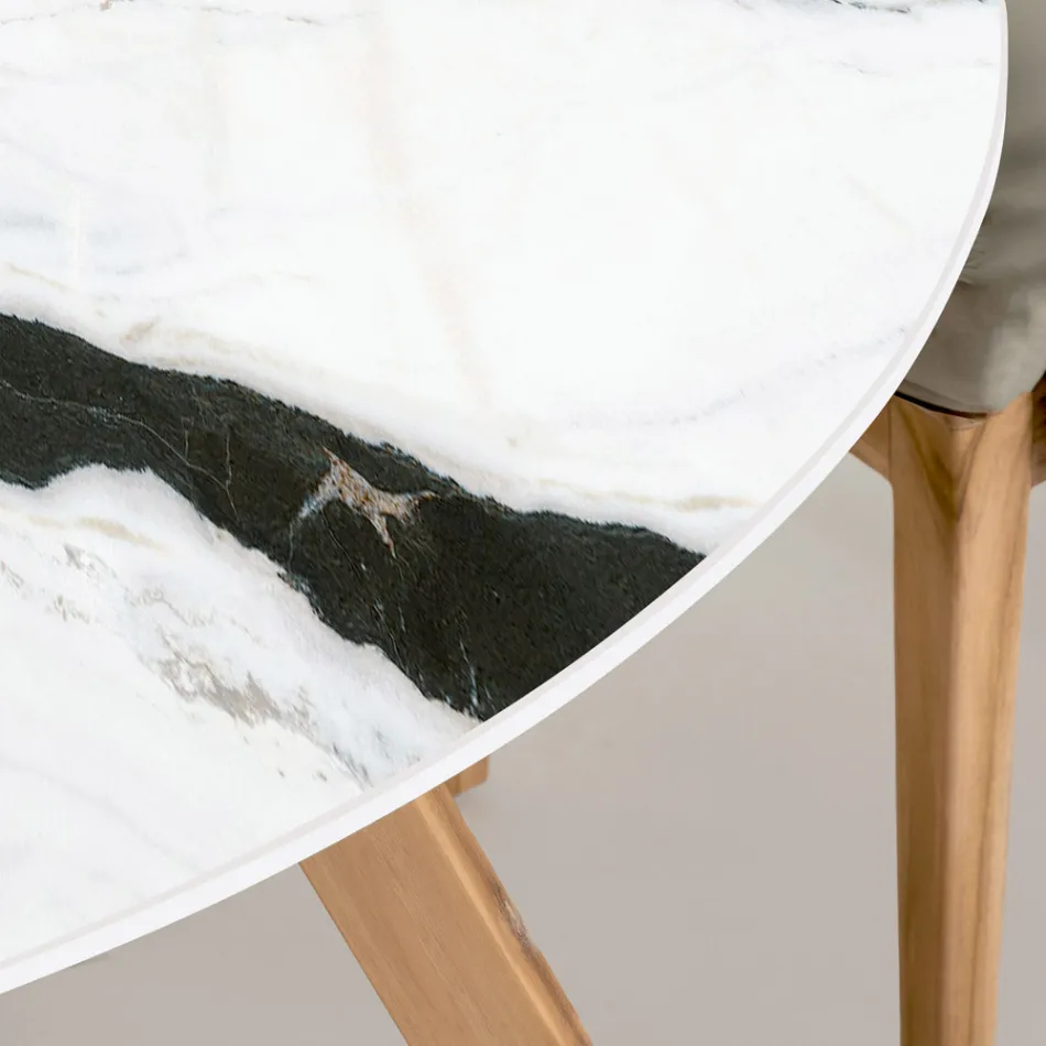 Mesa redonda de exterior de cerámica blanca Panda Made in Italy - Pegaso Viadurini