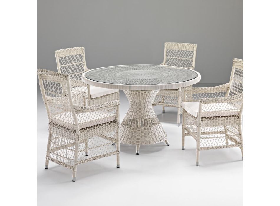 Mesa de jardín redonda con 4 sillones con reposabrazos - Gigi Viadurini