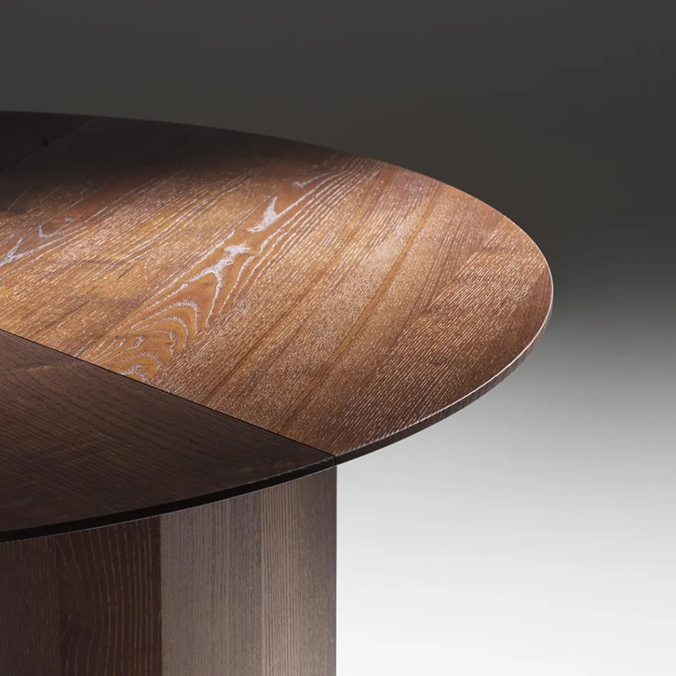 Mesa de comedor redonda de contrachapado chapado en fresno - Libra Viadurini