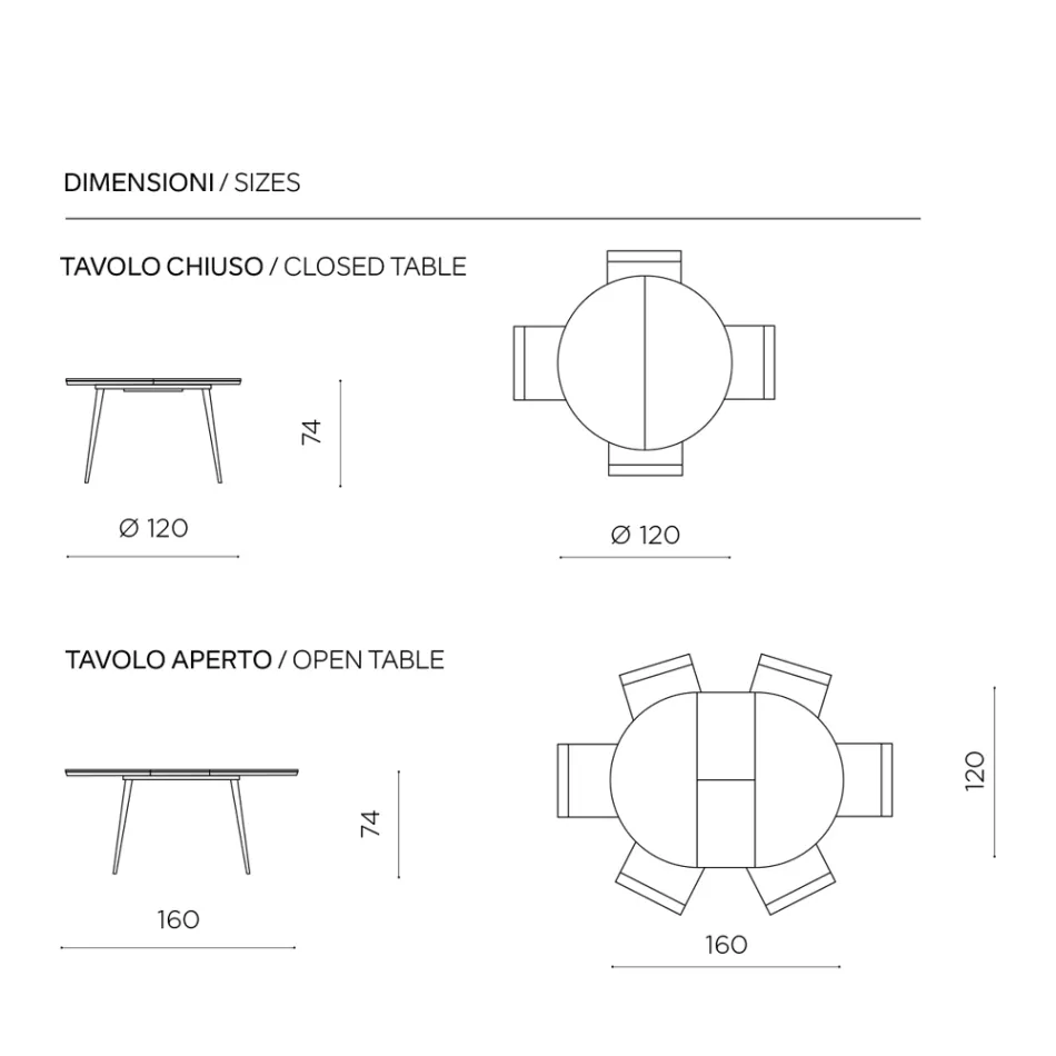 Mesa redonda para seis personas con tablero de MDF y base metálica - Croma Viadurini