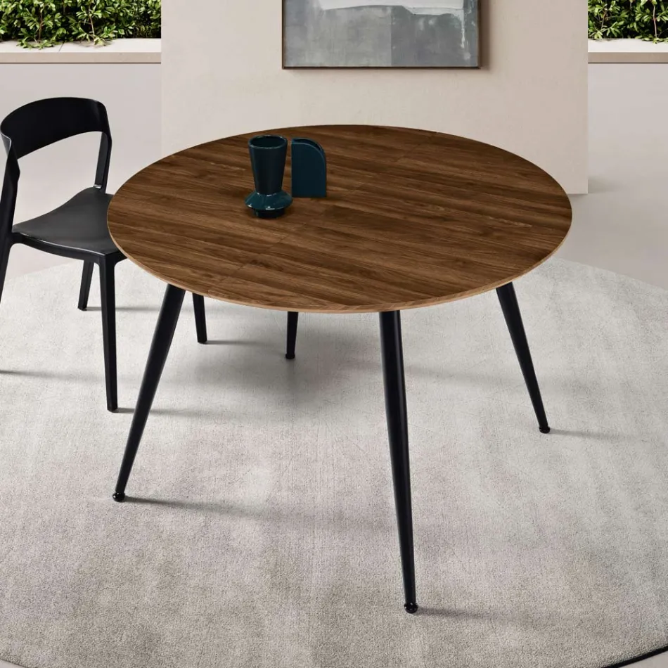Mesa redonda para seis personas con tablero de MDF y base metálica - Croma Viadurini