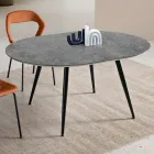 Mesa redonda para seis personas con tablero de MDF y base metálica - Croma Viadurini