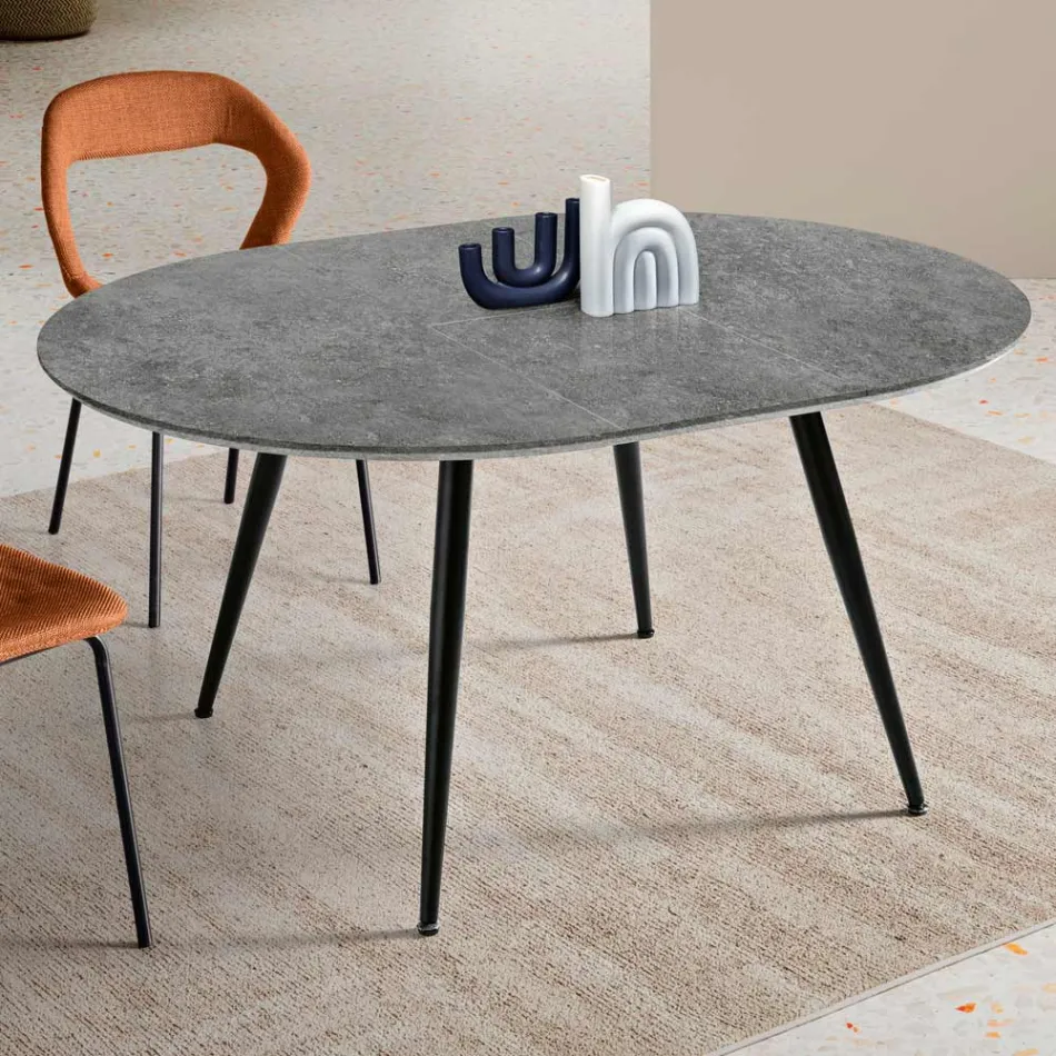 Mesa redonda para seis personas con tablero de MDF y base metálica - Croma Viadurini