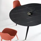 Mesa redonda para seis personas con tablero de MDF y base metálica - Croma Viadurini