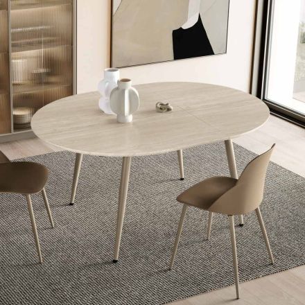 Mesa redonda para seis personas con tablero de MDF y base metálica - Croma Viadurini
