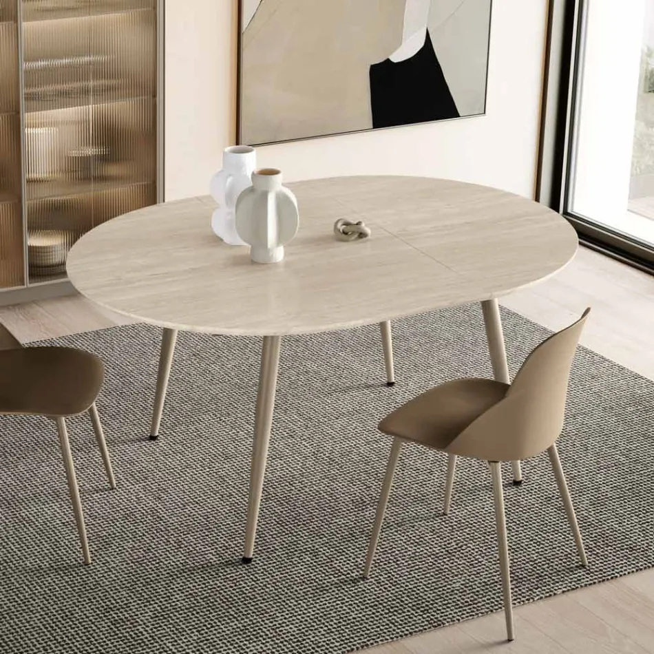 Mesa redonda para seis personas con tablero de MDF y base metálica - Croma Viadurini