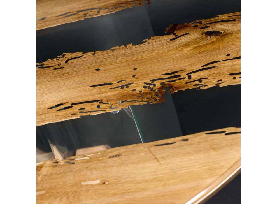 mesa de diseño redondo de cristal veneciano y el delfín de madera Viadurini