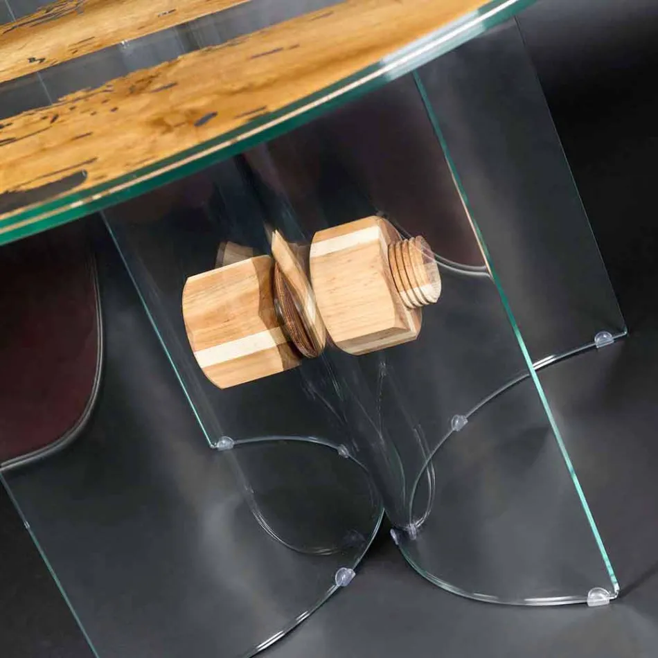 mesa de diseño redondo de cristal veneciano y el delfín de madera Viadurini