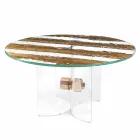 mesa de diseño redondo de cristal veneciano y el delfín de madera Viadurini
