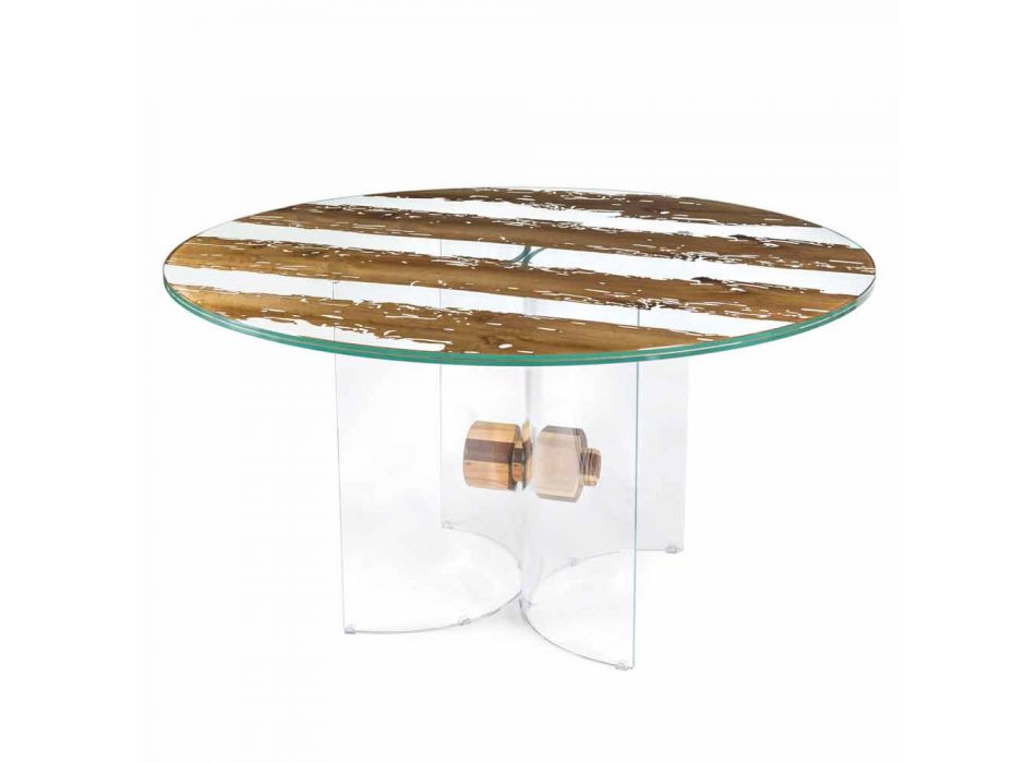 mesa de diseño redondo de cristal veneciano y el delfín de madera Viadurini