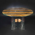 Mesa redonda de diseño madera Briccola Veneciana y cristal