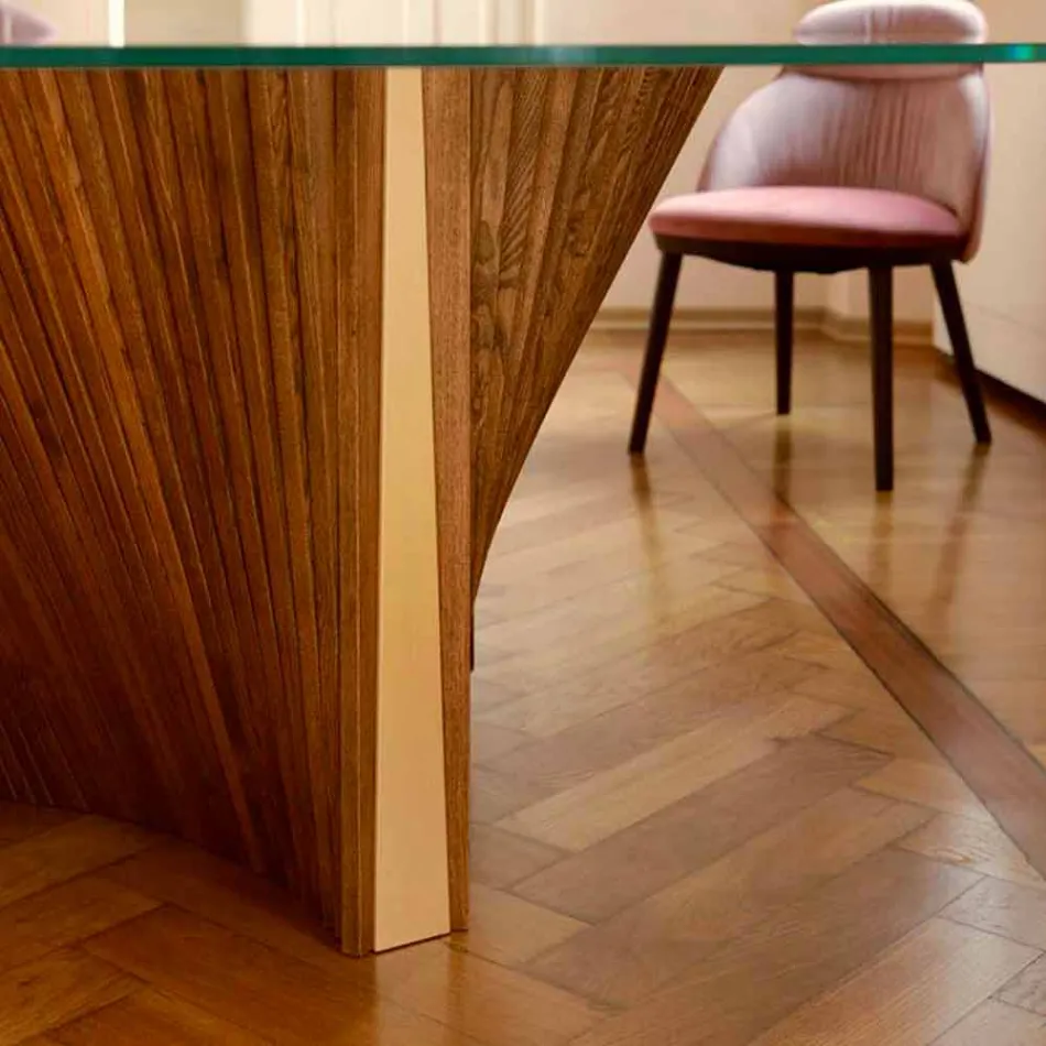 Mesa redonda de diseño en vidrio y fresno aceitado Made in Italy - Madame Viadurini