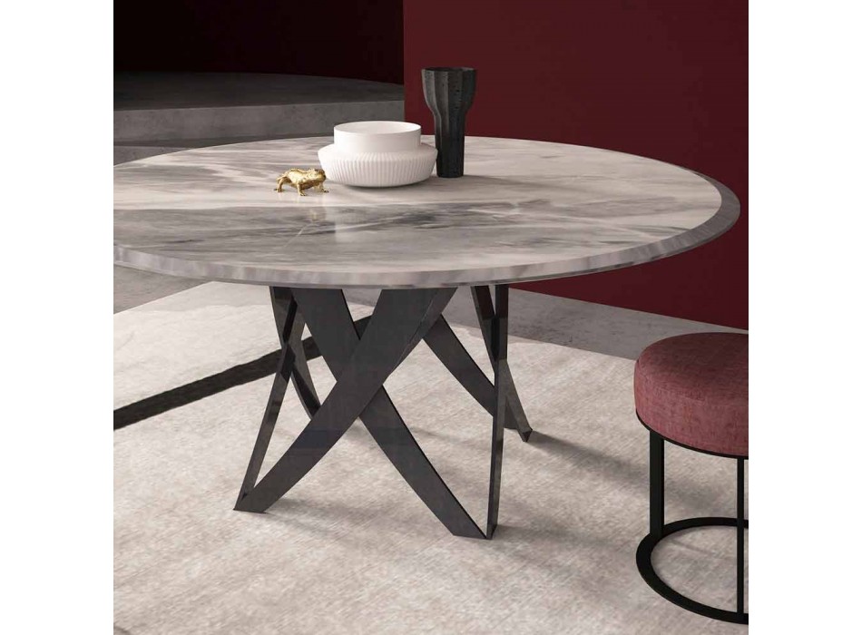 Diámetro de la mesa redonda 140 cm en mármol gris imperial Hecho en Italia - Montereale Viadurini