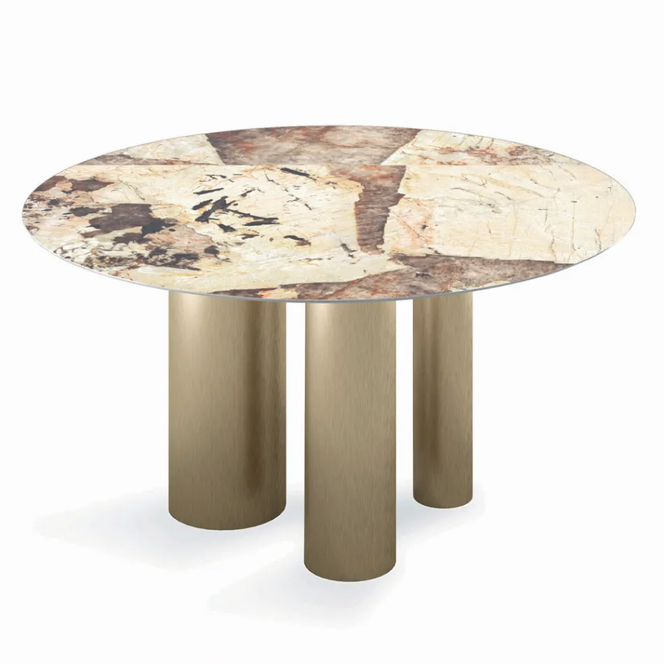 Mesa Redonda Fija con Tapa de Cerámica Made in Italy - Tijeras Viadurini