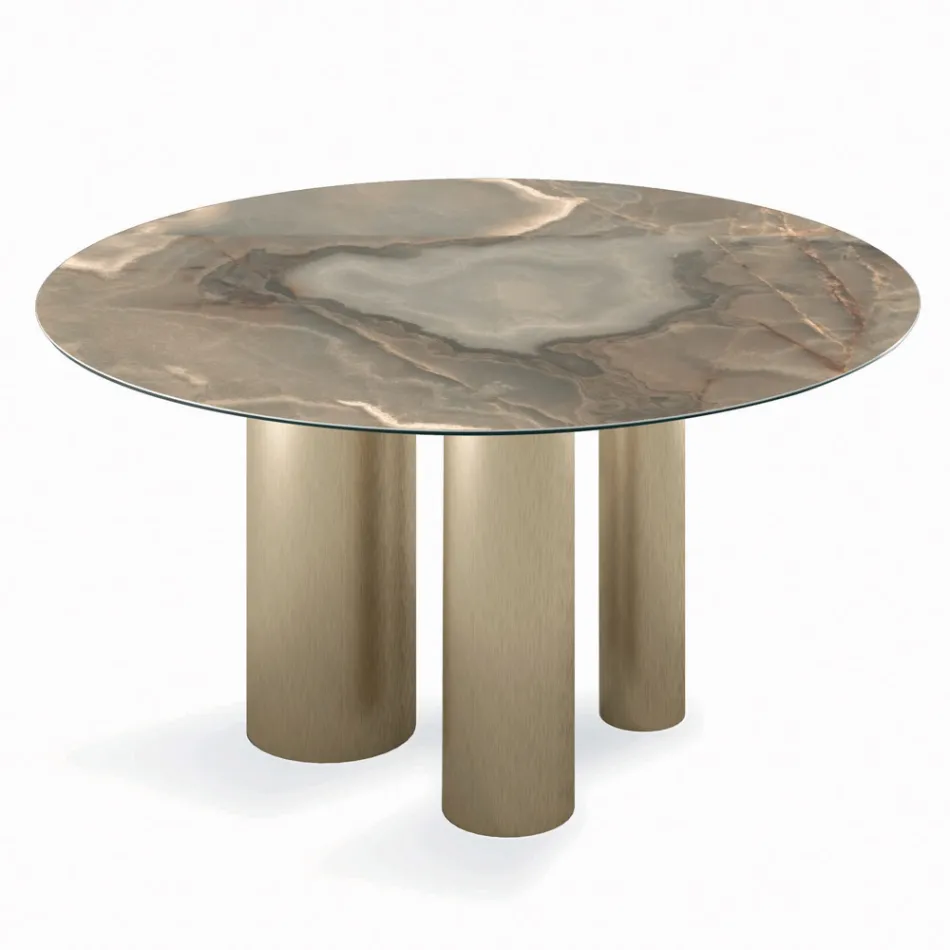 Mesa Redonda Fija con Tapa de Cerámica Made in Italy - Tijeras Viadurini