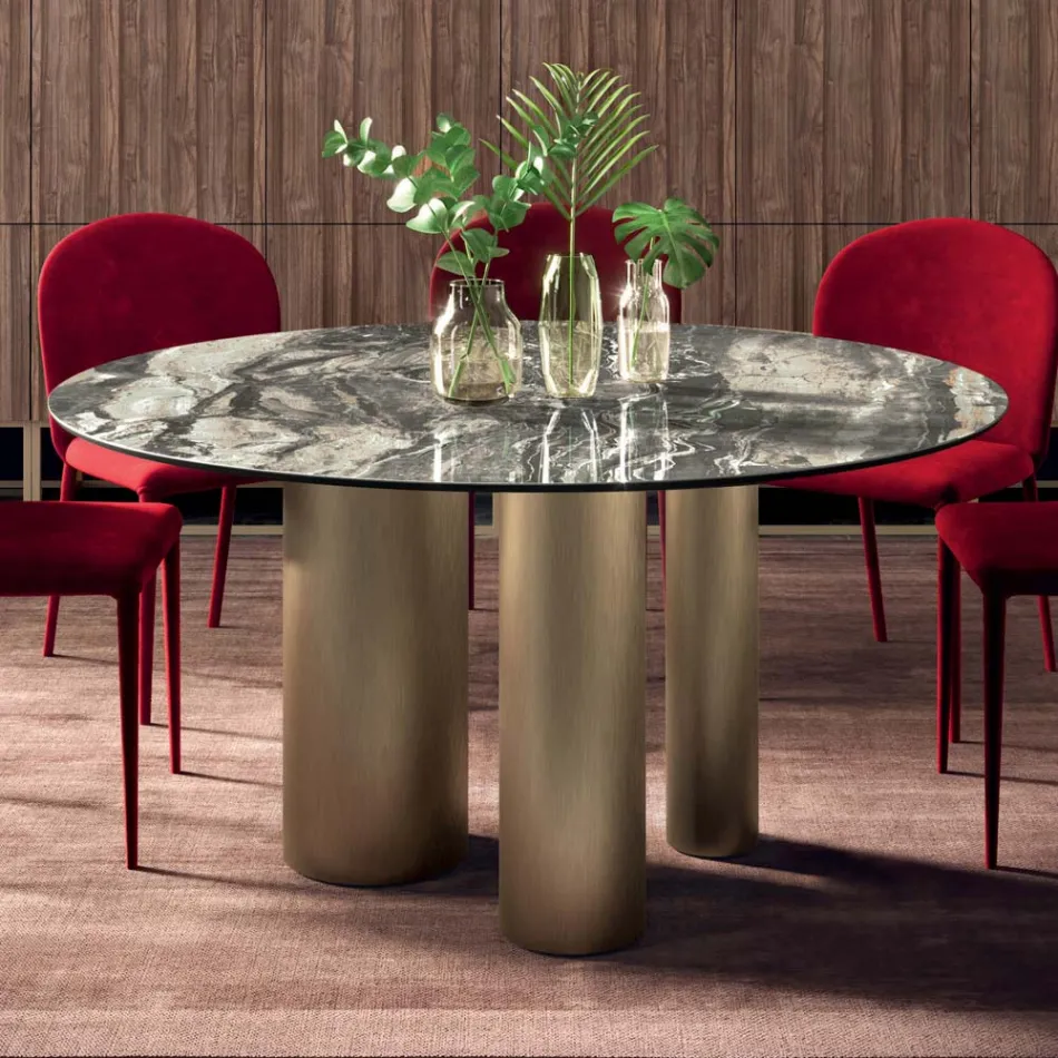 Mesa Redonda Fija con Tapa de Cerámica Made in Italy - Tijeras Viadurini