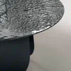 Mesa redonda de cristal martillado con reverso plateado, fabricada en Italia - Almo Viadurini