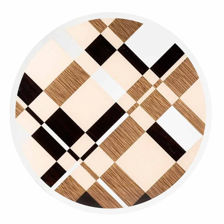 modeno Mesa redonda con tapa de cristal y incrustaciones Ozzy wood Viadurini