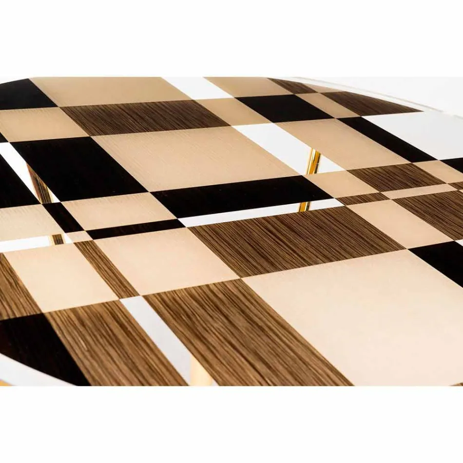 modeno Mesa redonda con tapa de cristal y incrustaciones Ozzy wood Viadurini