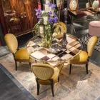 modeno Mesa redonda con tapa de cristal y incrustaciones Ozzy wood Viadurini